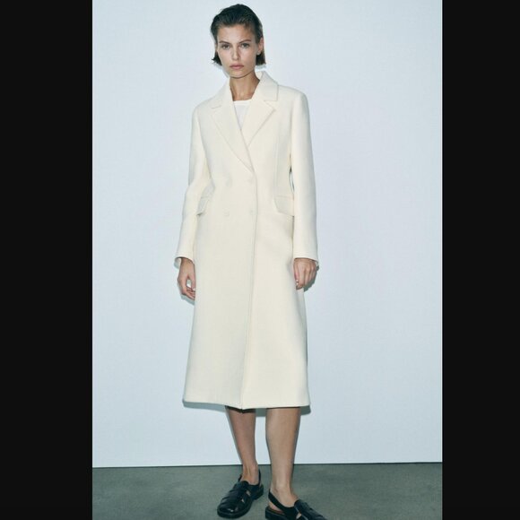 ZARA Jackets & Blazers - NEW ZARA WOOL BLEND DOUBLE BREASTED COAT ZW COLLECTION WHITE 2212/806 M